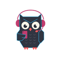 Reply, the Night Owl mascot for the Wild Reply AI assistant, wearing a headset