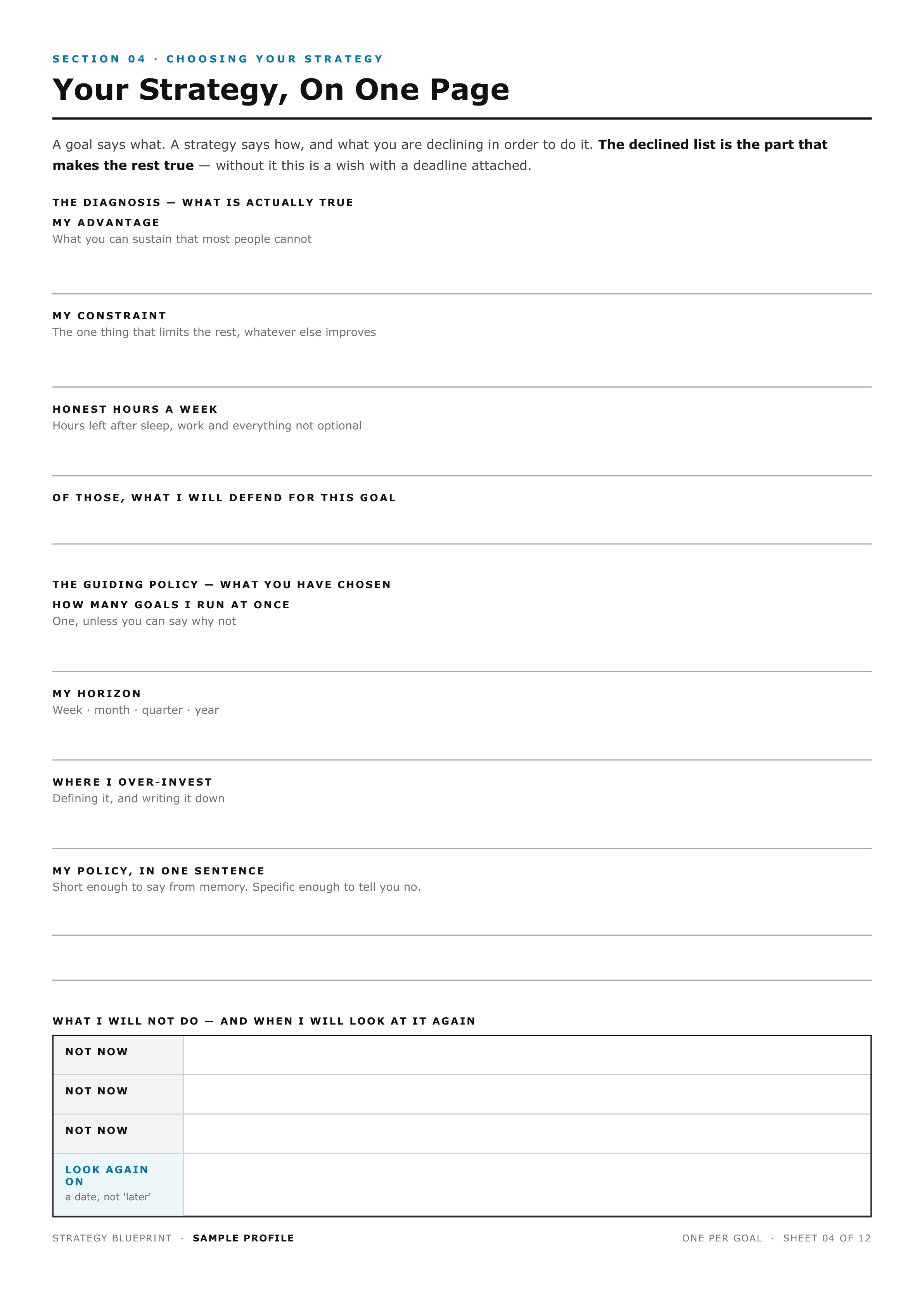 Close-up of the Nightly Page writing fields