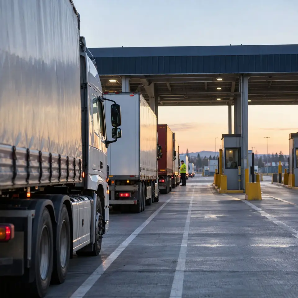 Trucks waiting at a commercial border crossing