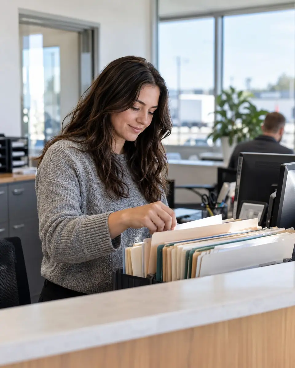 Office administrator filing paperwork