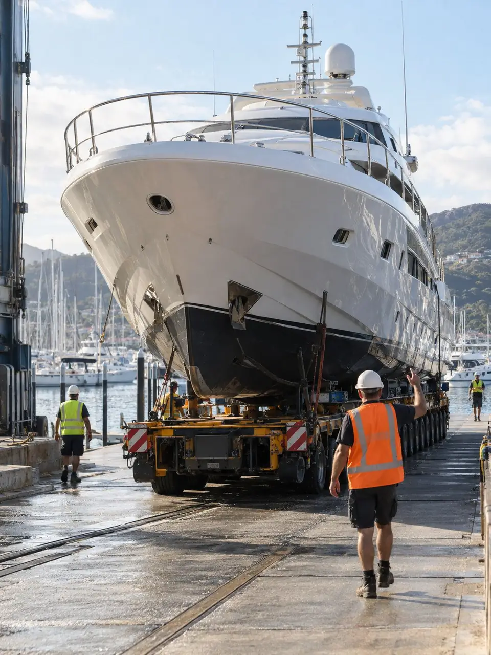 Yacht on a heavy haul trailer