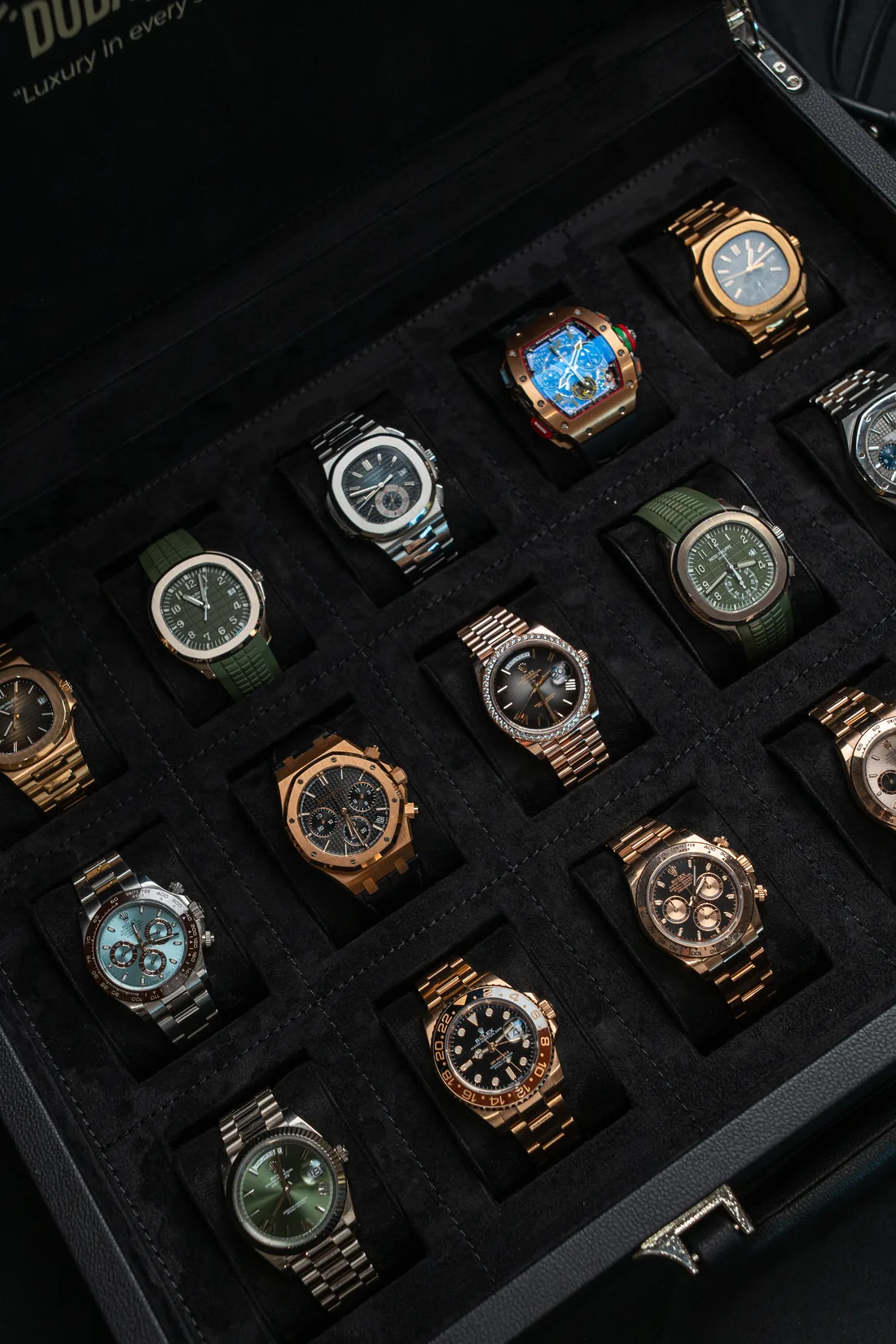 A tray of luxury watches in the Chrono Group collection