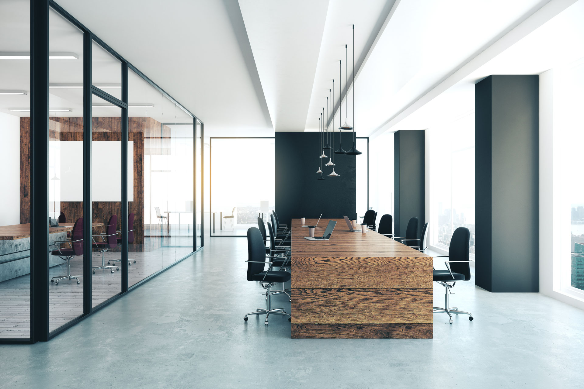 Commercial office boardroom and workspace