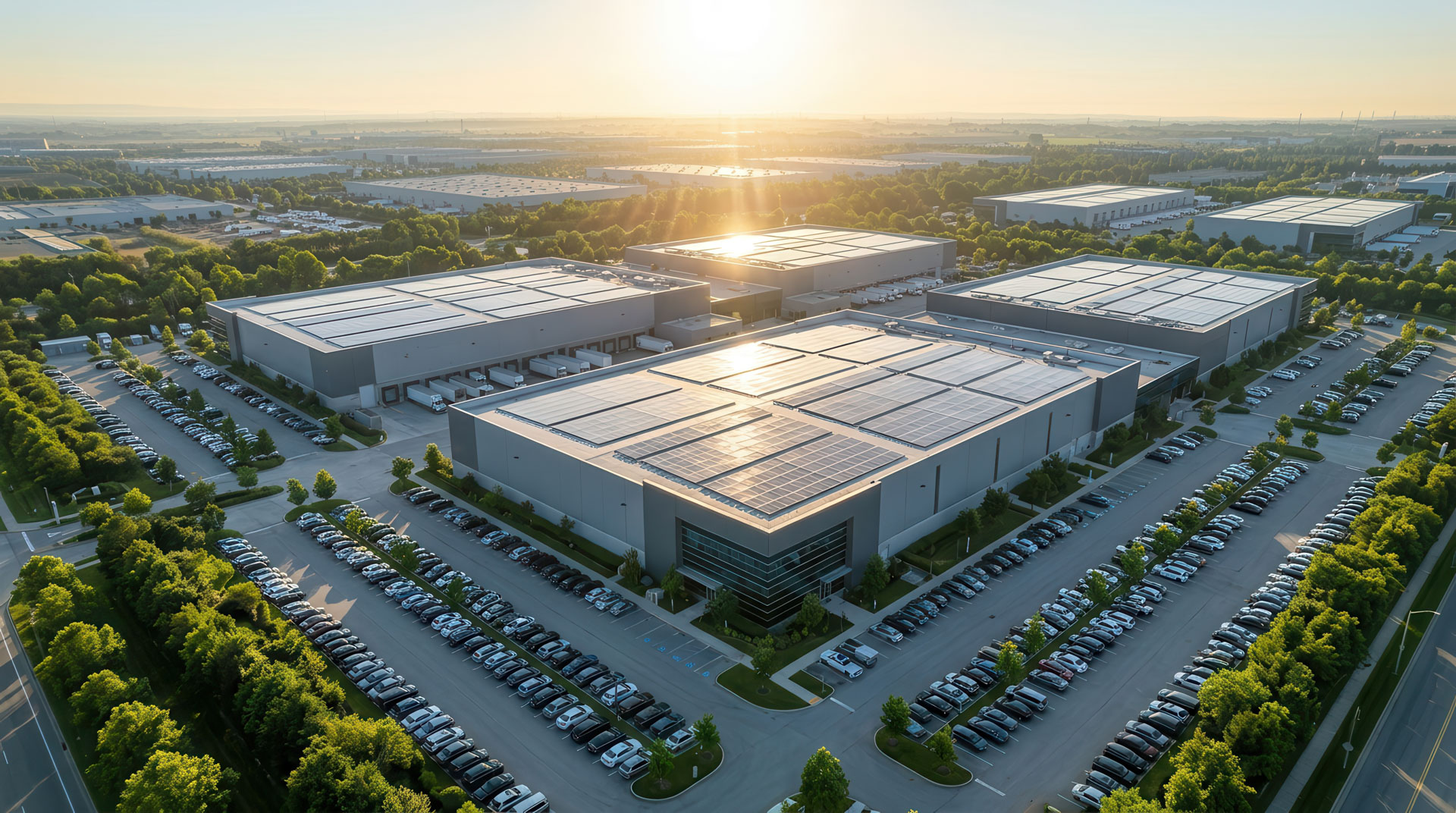 Aerial view of a distribution and warehouse estate