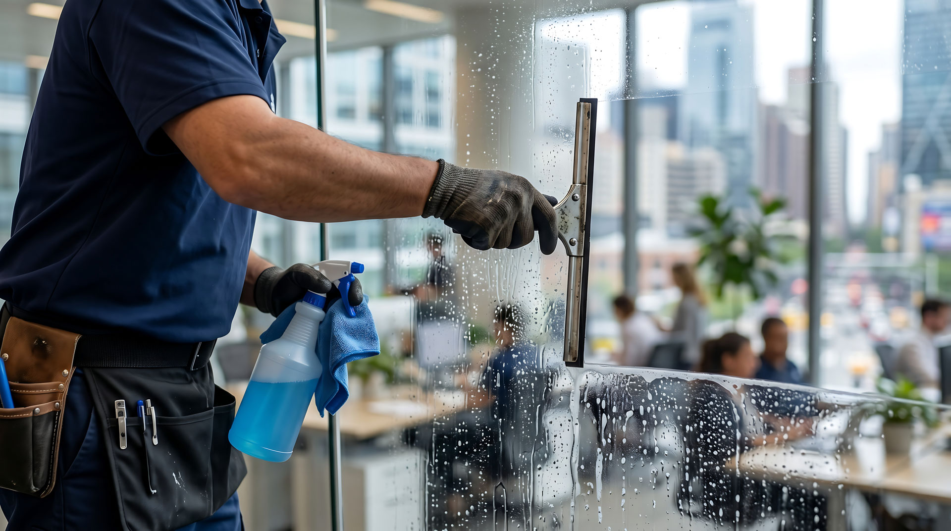 CleanCo cleaner servicing a commercial workplace