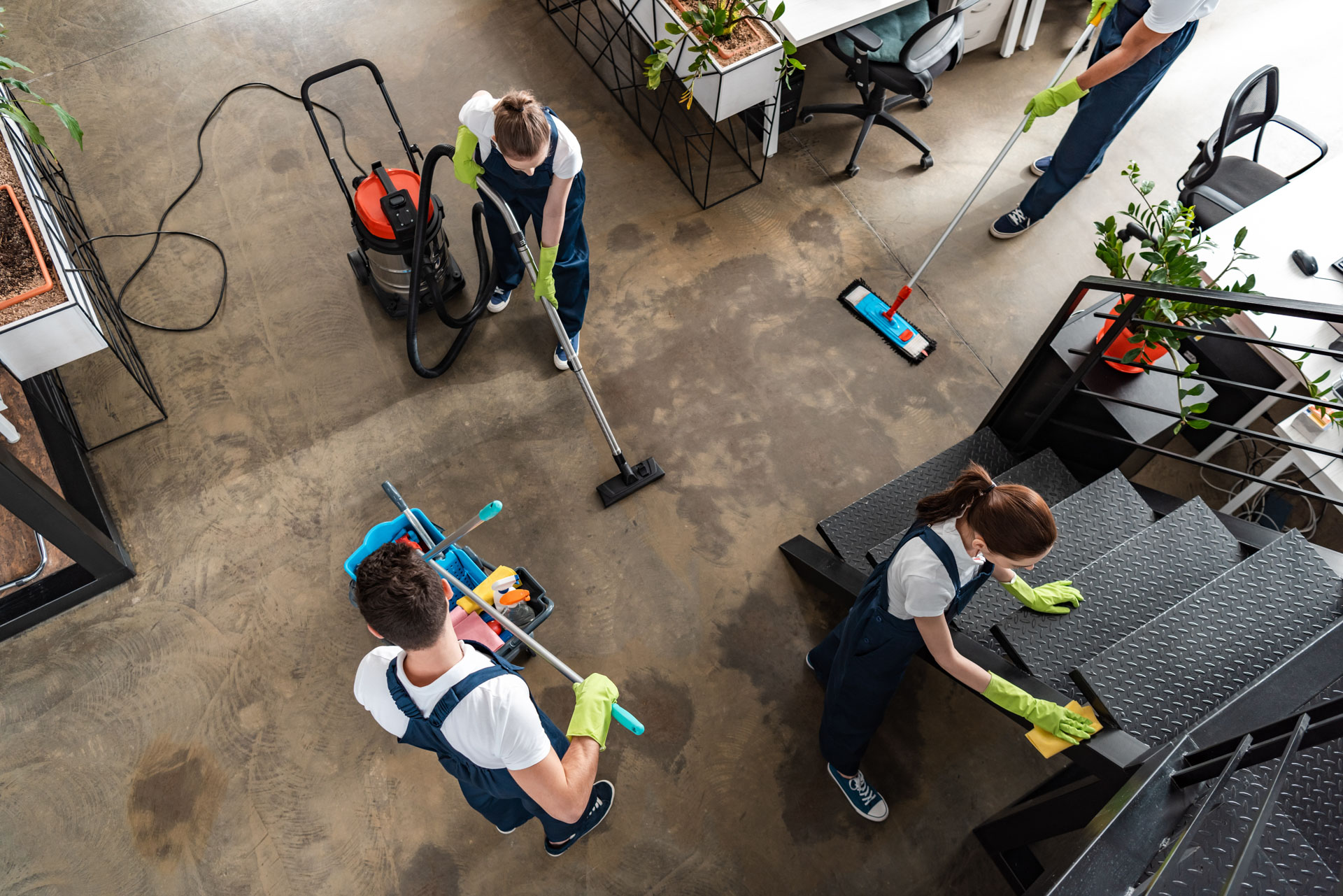 Commercial cleaning underway in an office