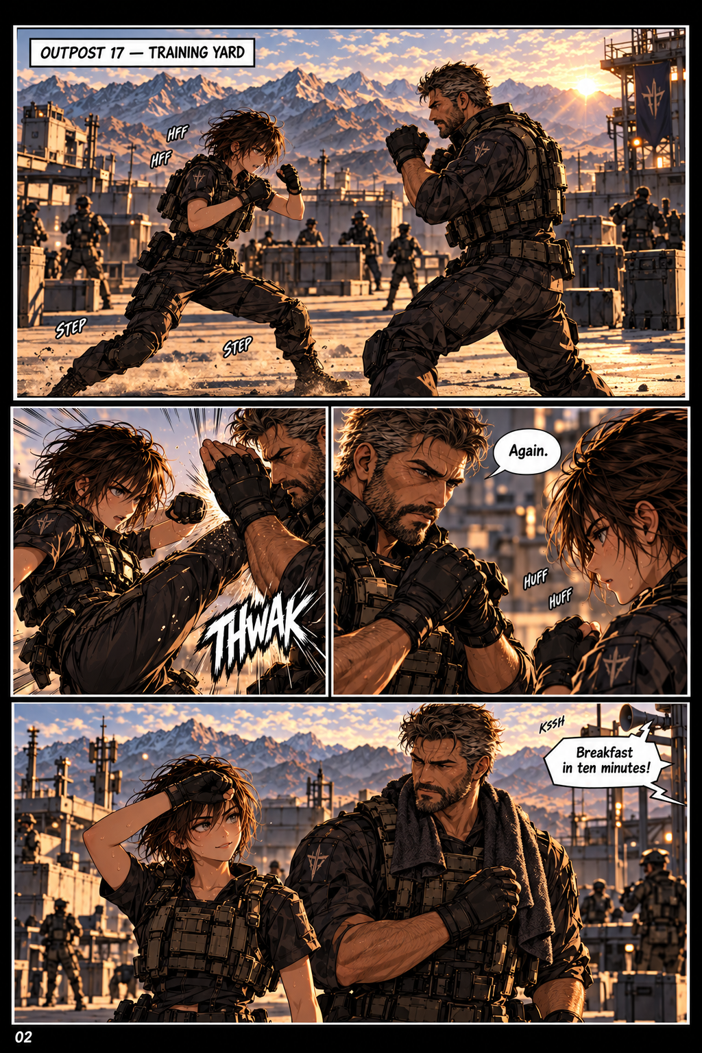 Mara training at Outpost 17 at sunrise