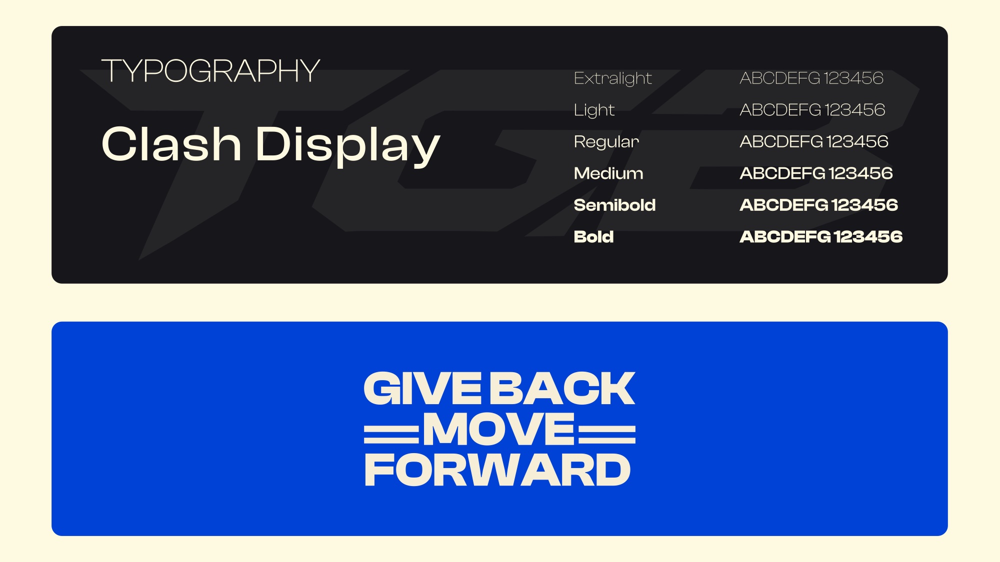 Team Give Back — Clash Display typography and Give Back Move Forward message