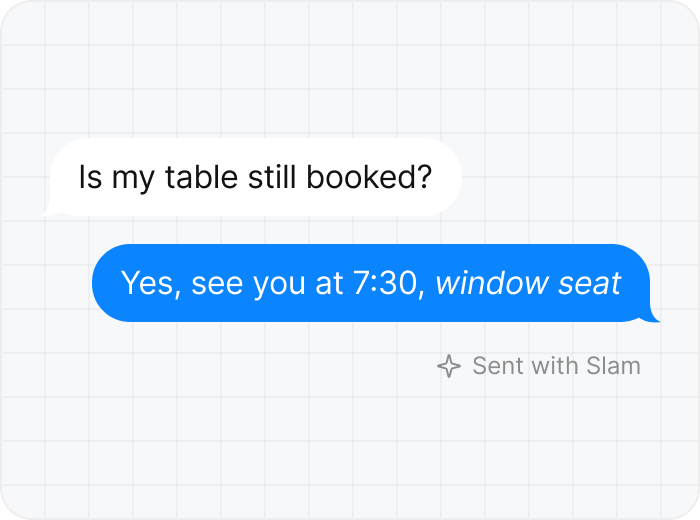 Rich iMessage reply with italic text and a Slam effect