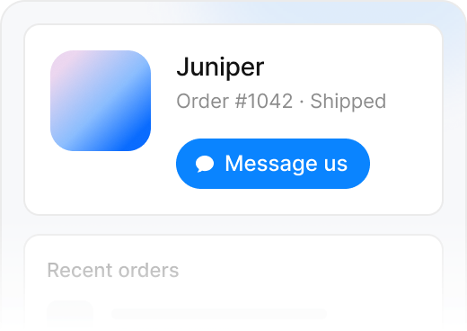 In-app order screen with a Message us button
