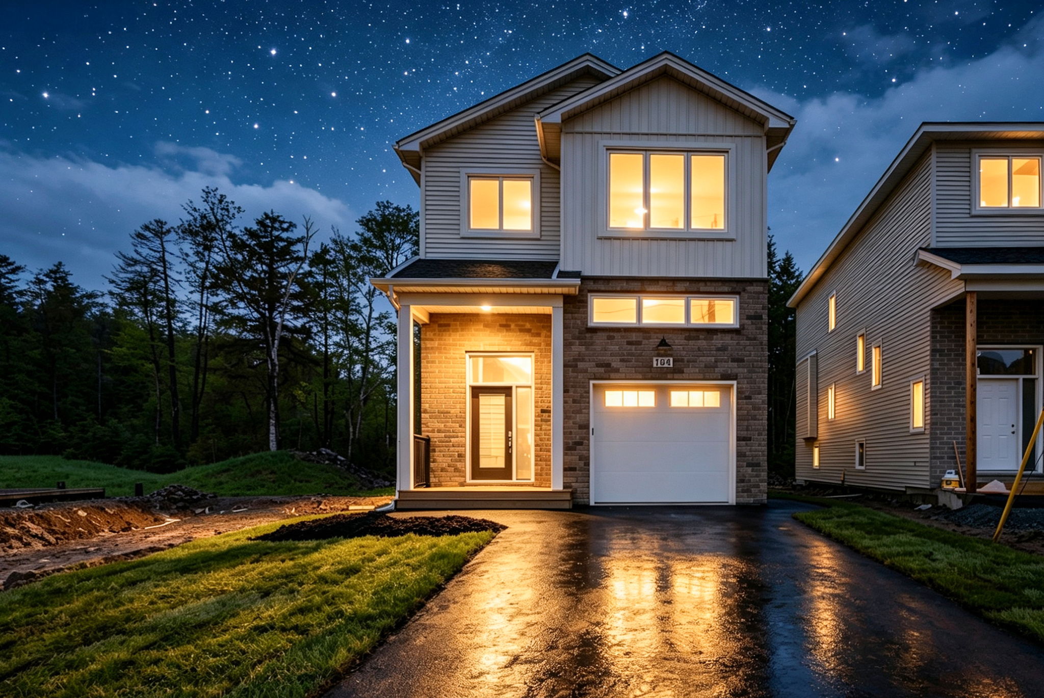 New Shaughnessy Homes build at night under a starry sky, Bedford West, Halifax
