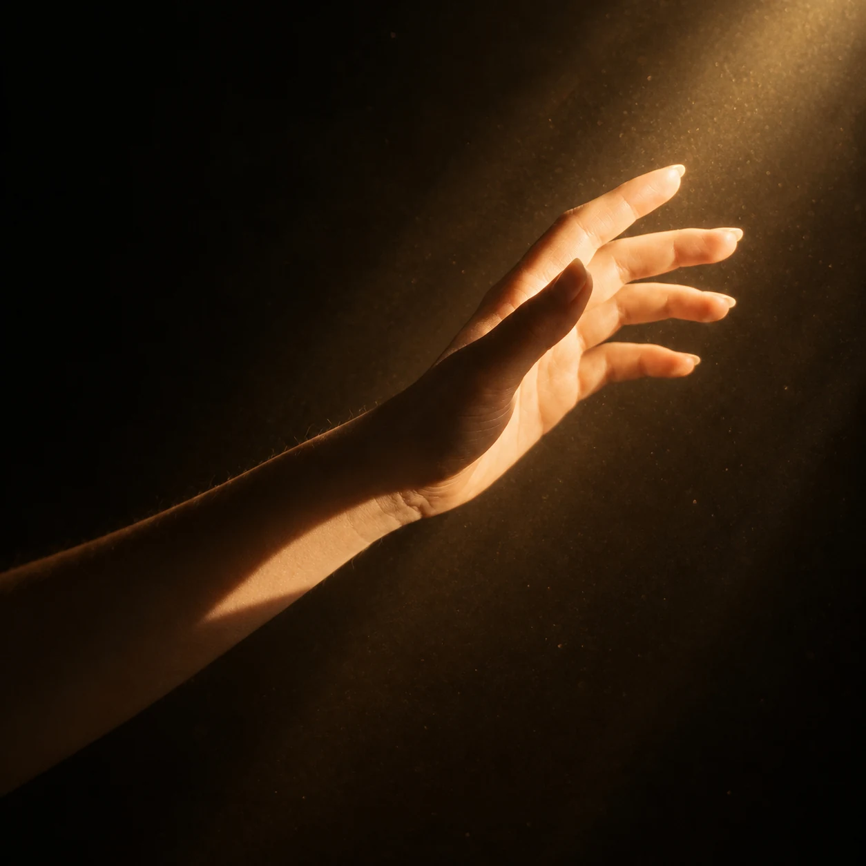 A hand reaching into a beam of light
