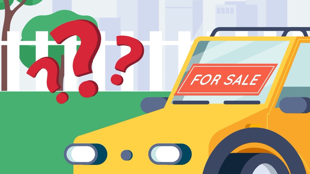 Illustrated car yard scene from the Buying a used car explainer
