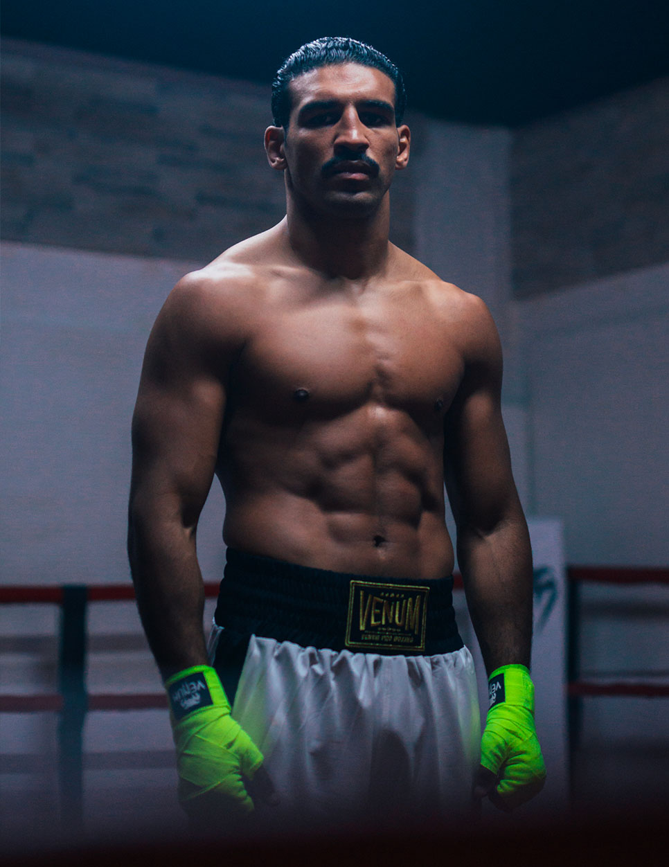 Venum boxer in the ring, backstage of the Unstoppable Journey shoot