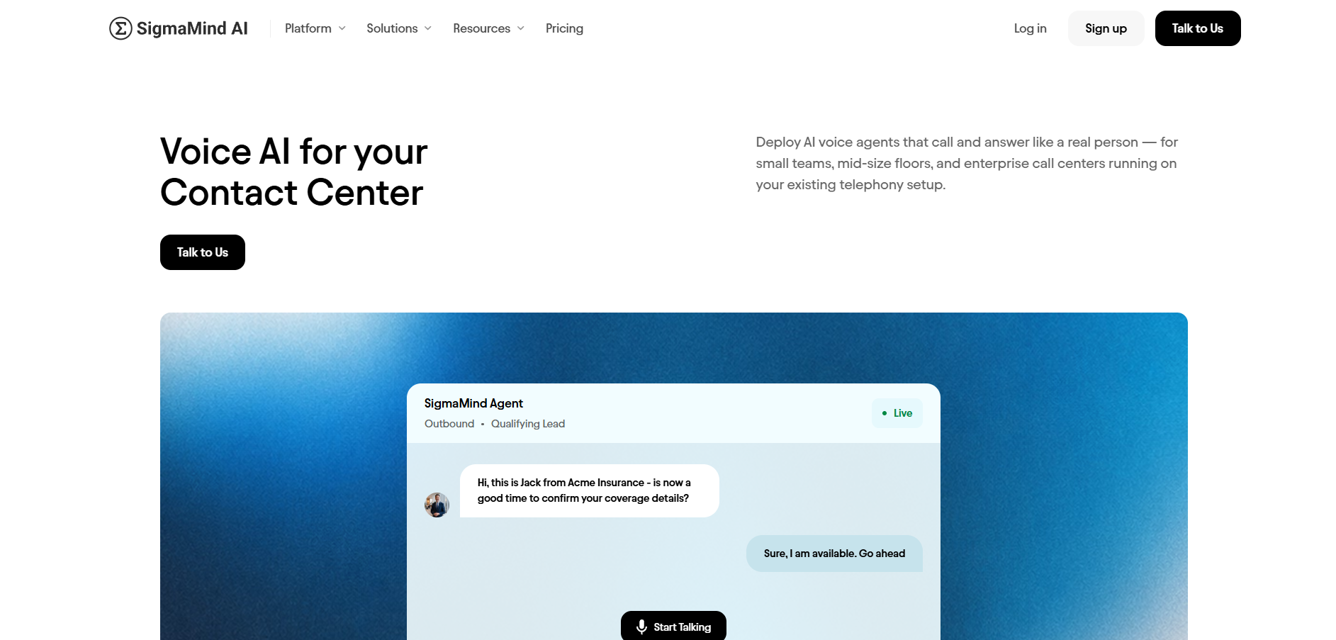 SigmaMind AI website after the redesign