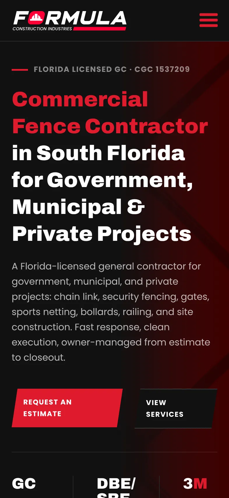 Formula CI website, mobile view