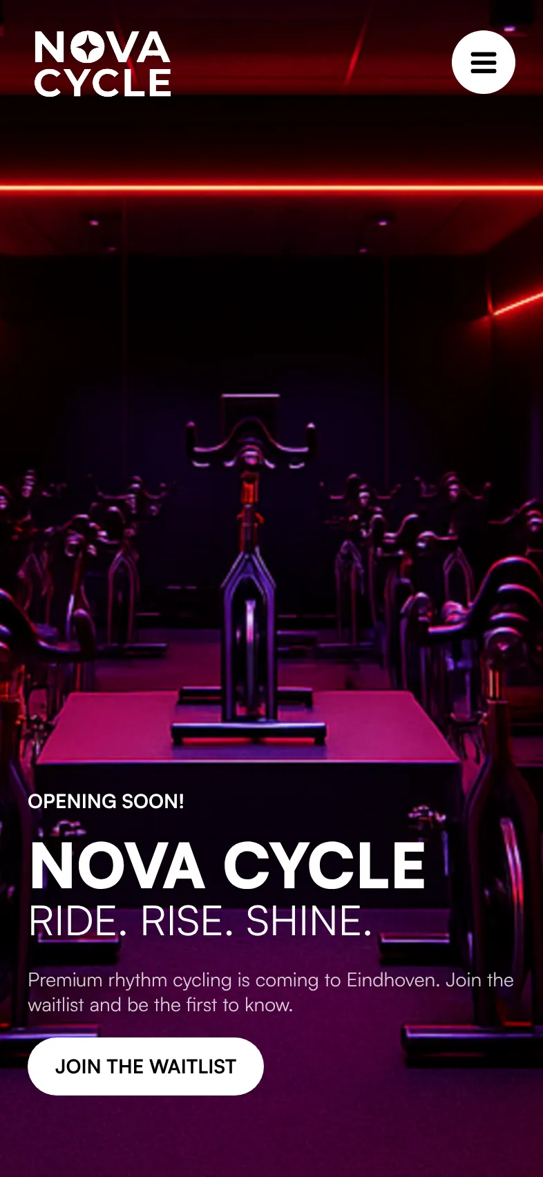 Nova Cycle Studio website, mobile view