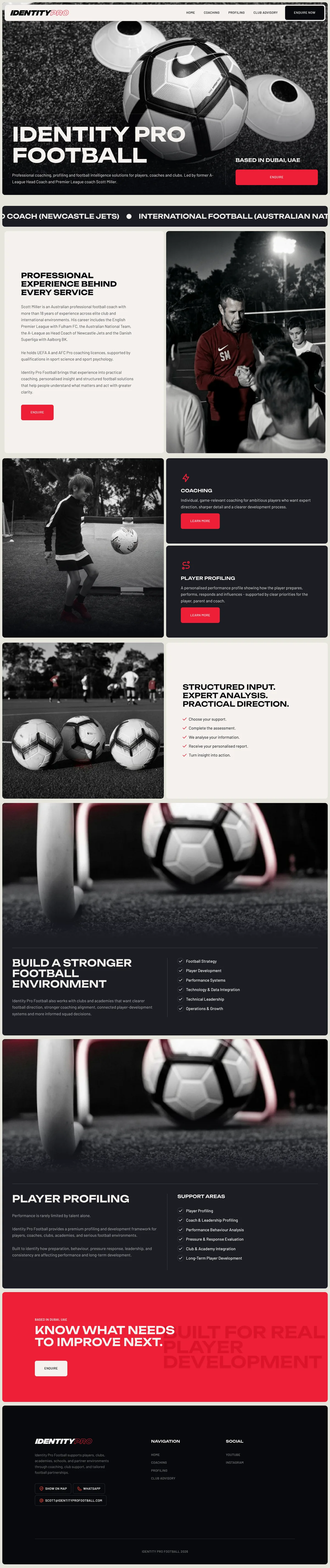 Identity Pro Football full homepage, top to bottom