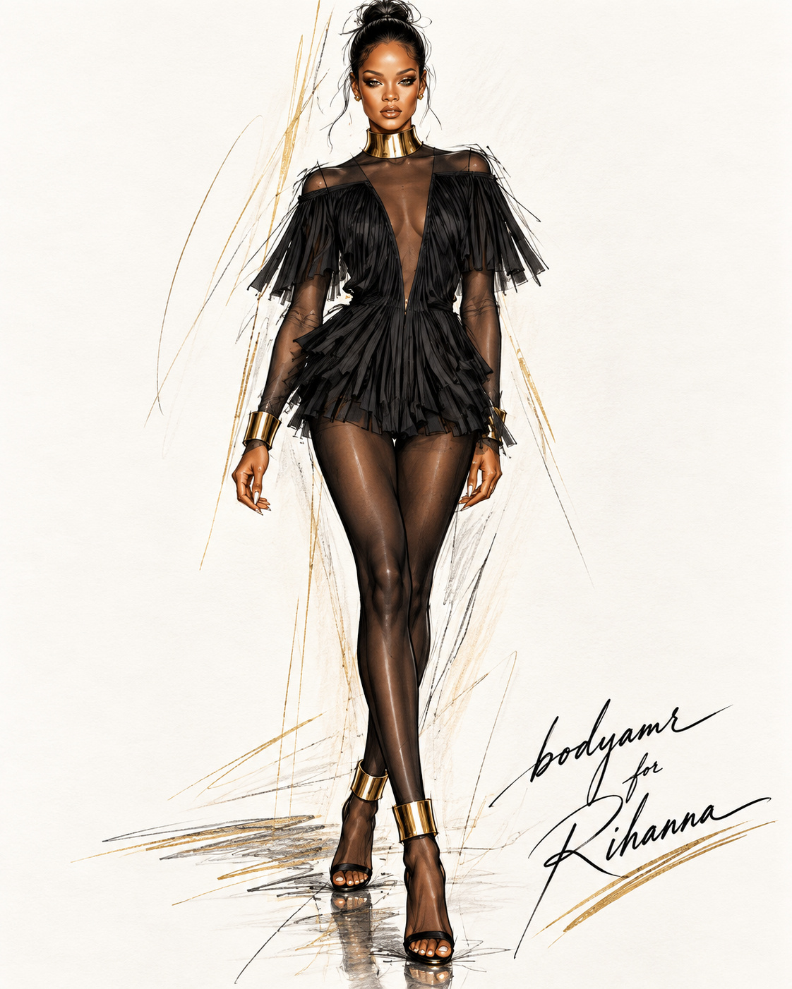 BODYAMR bespoke performance costume illustration for Rihanna