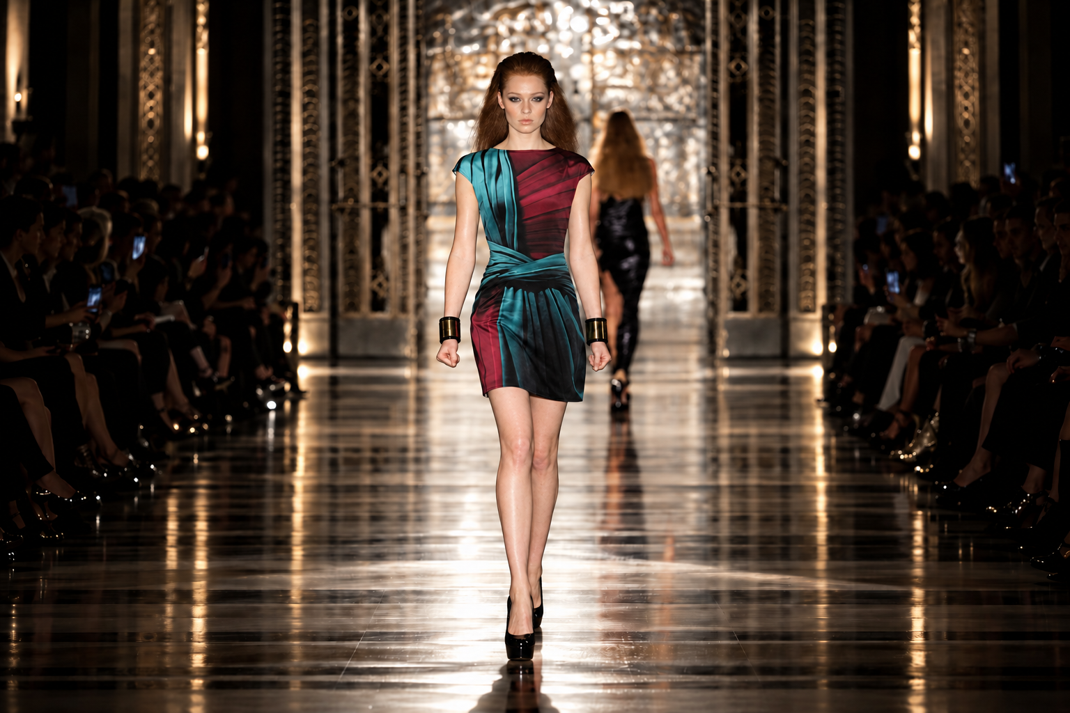 BODYAMR Collection 2013 — Teal and burgundy cocktail dress