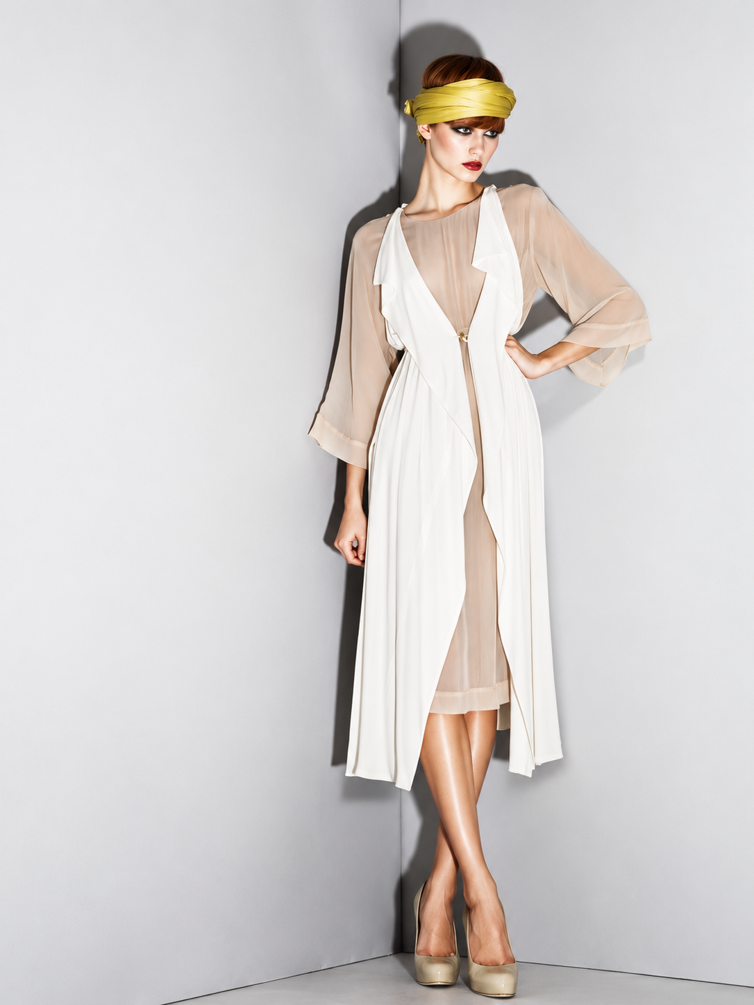 BODYAMR Collection 2011 asymmetrically draped ivory silk top and gathered trousers
