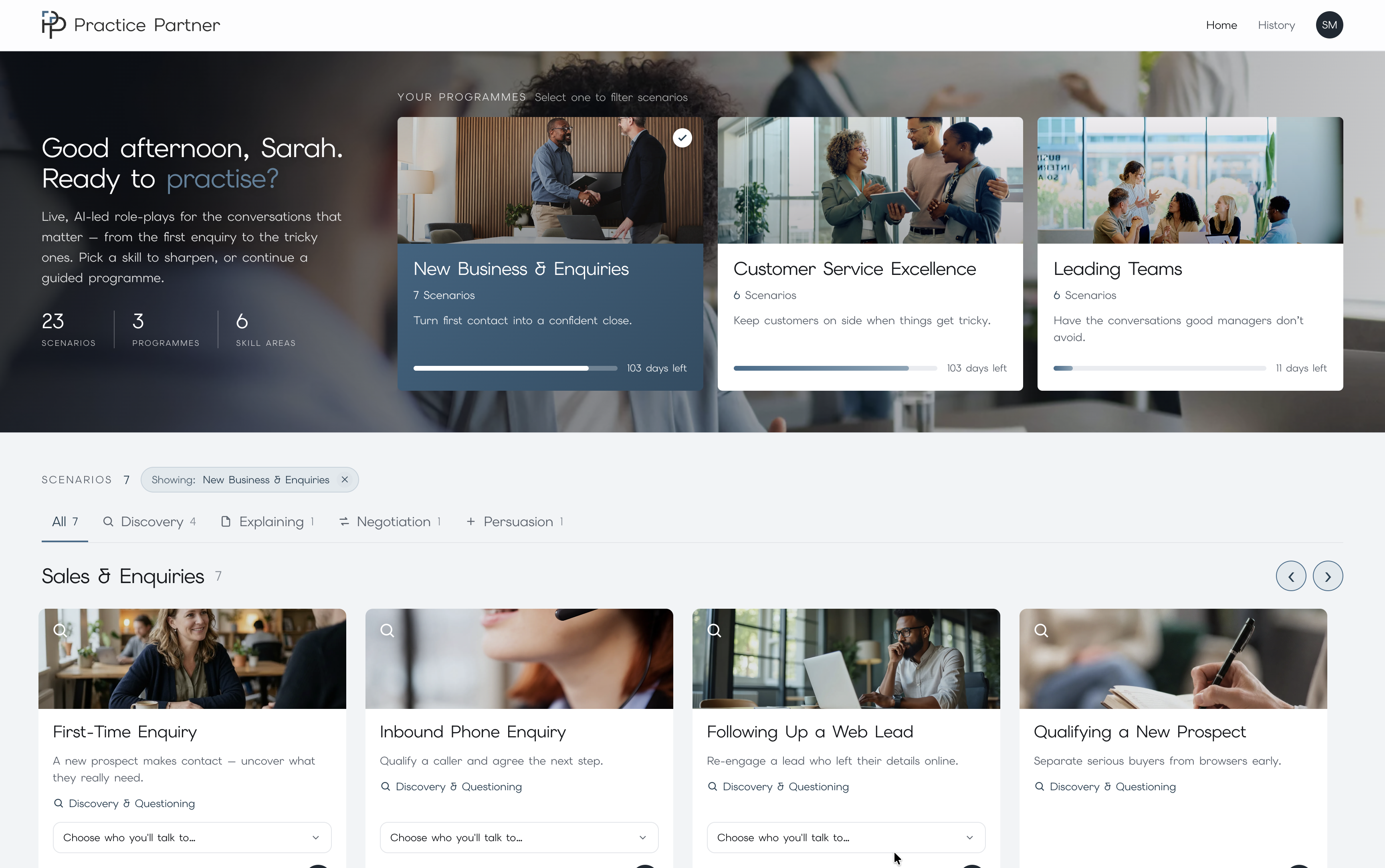 Filtering scenarios by programme in Practice Partner