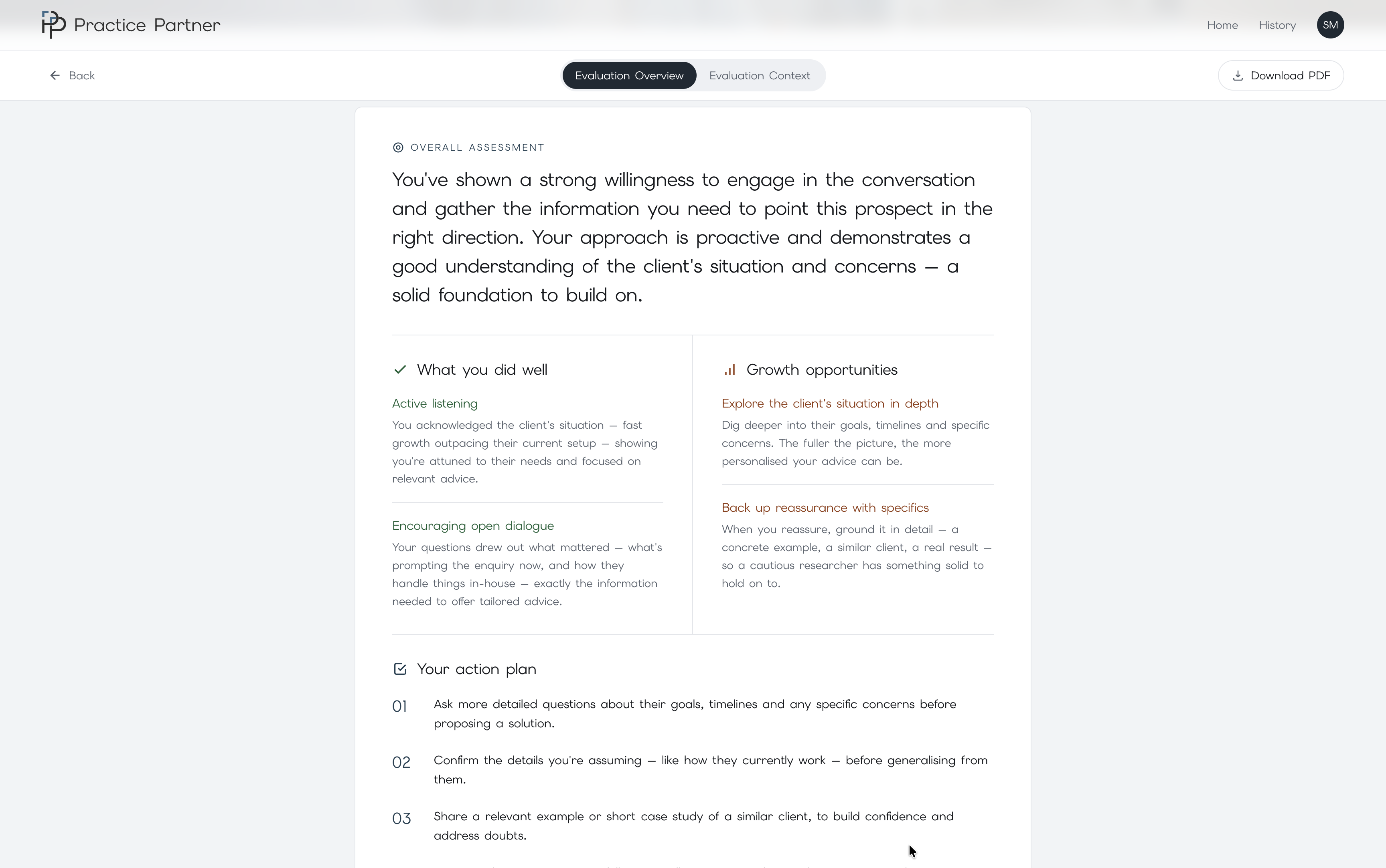 Practice Partner feedback and personal action plan