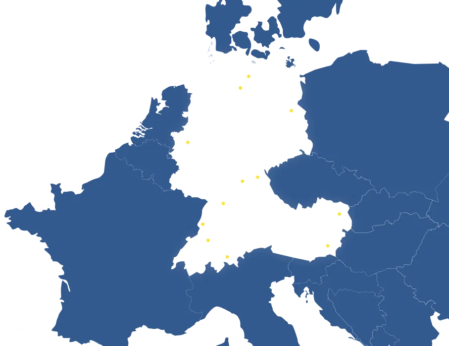 Karte der DACH-Region mit den Workspacer-Standorten
