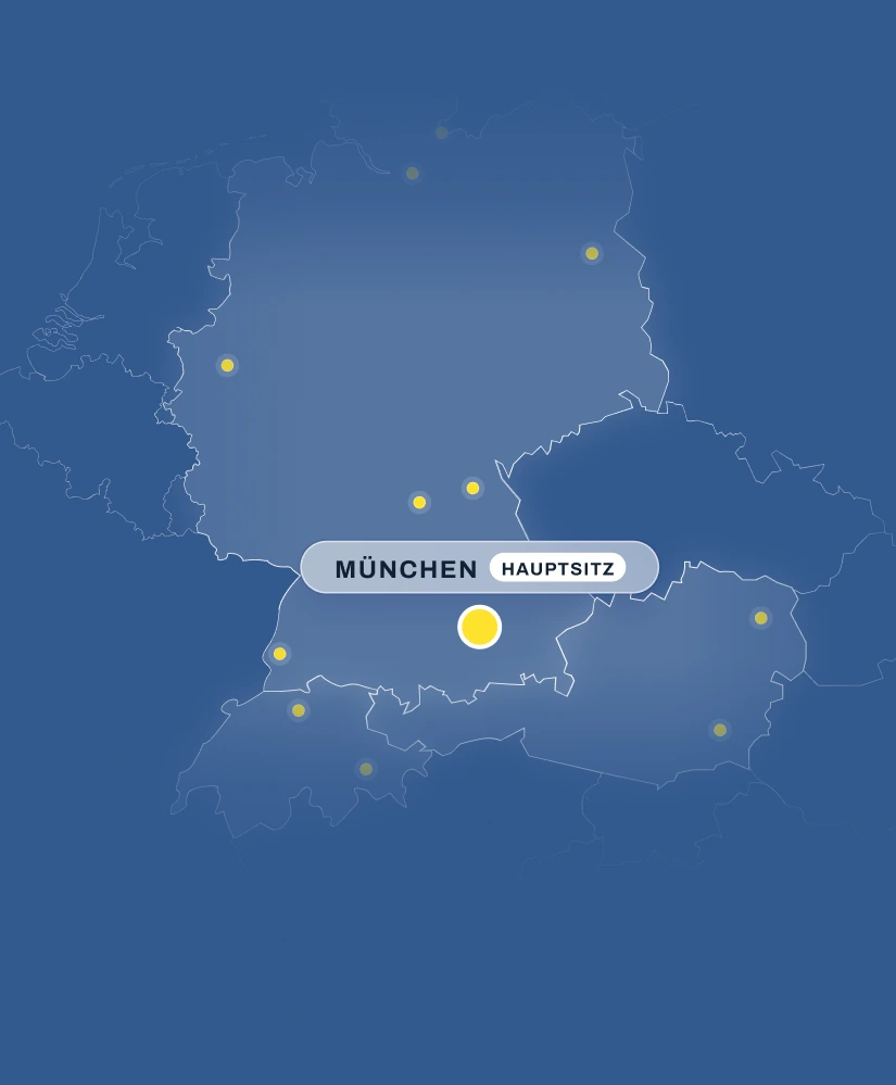 Karte der DACH-Region mit Hauptsitz München