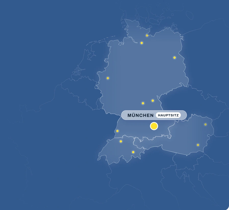 Karte der DACH-Region mit Hauptsitz München