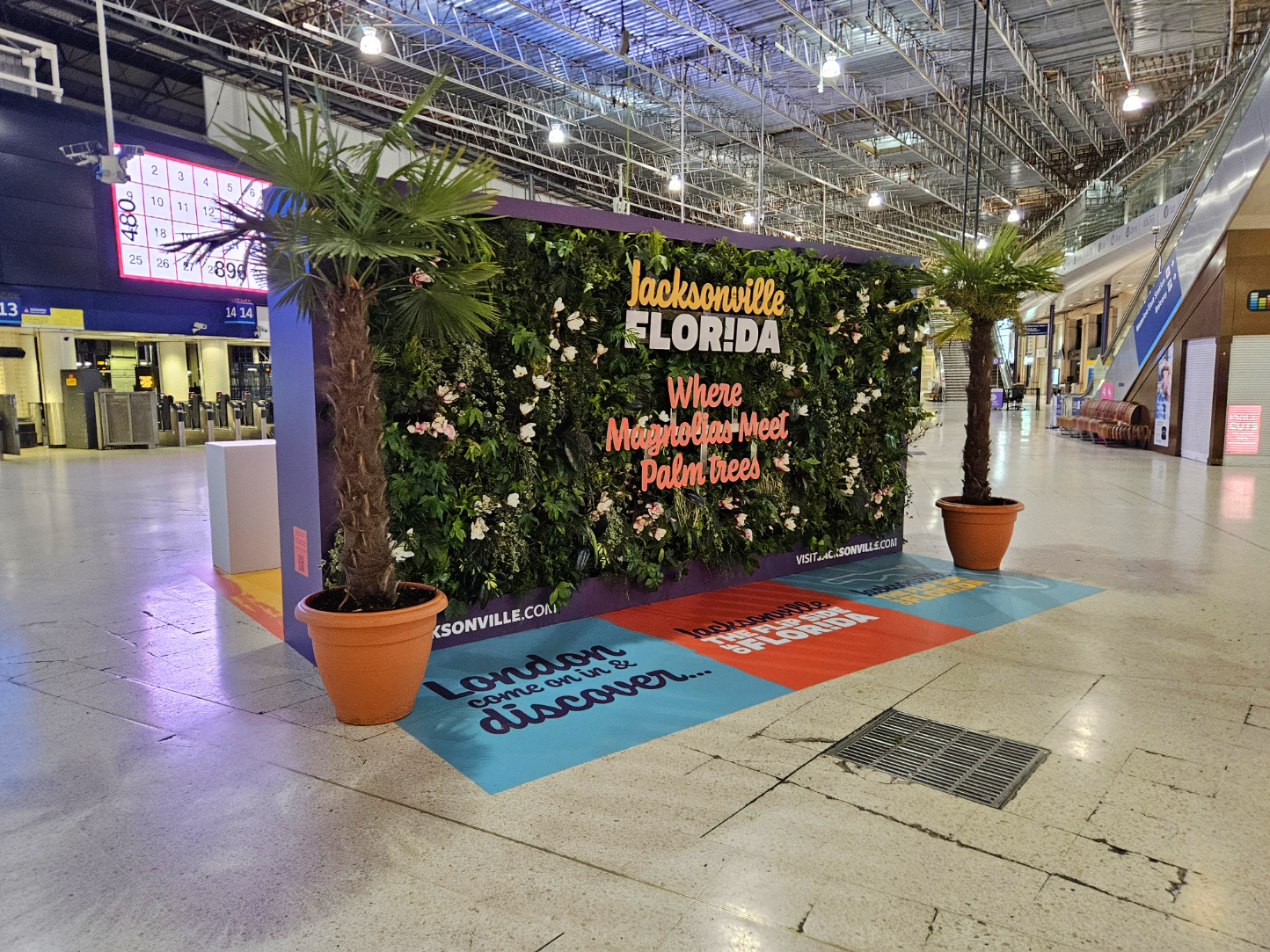 Jacksonville Florida Waterloo Station activation with integrated planting and branded structure