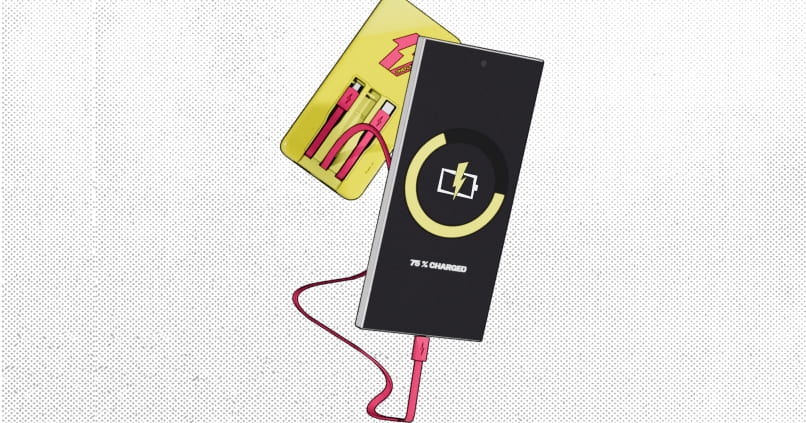 Phone charging on a white background