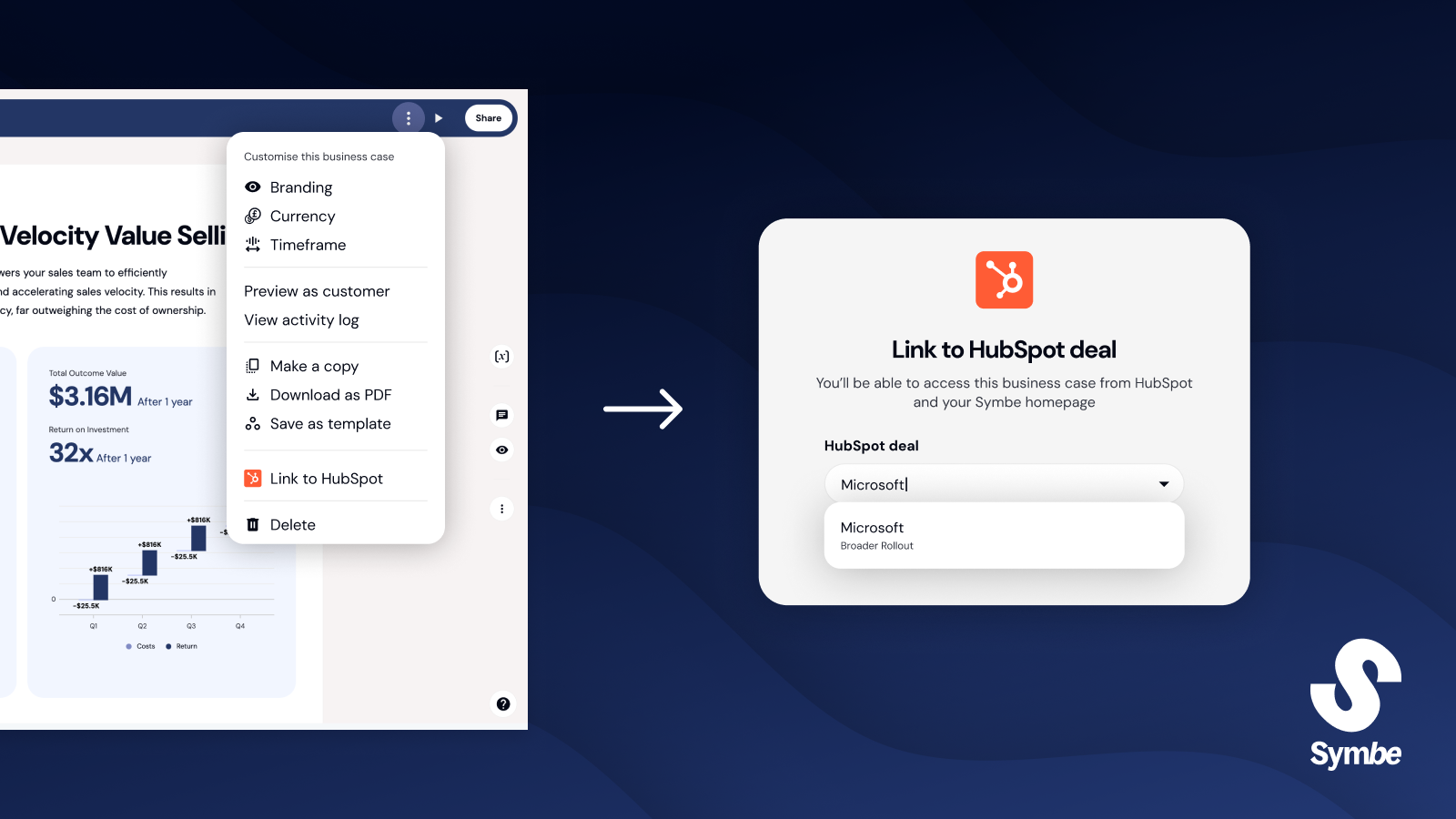 Link a Symbe business case to a HubSpot deal