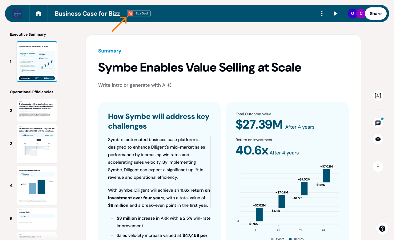 See which deal a business case is linked to