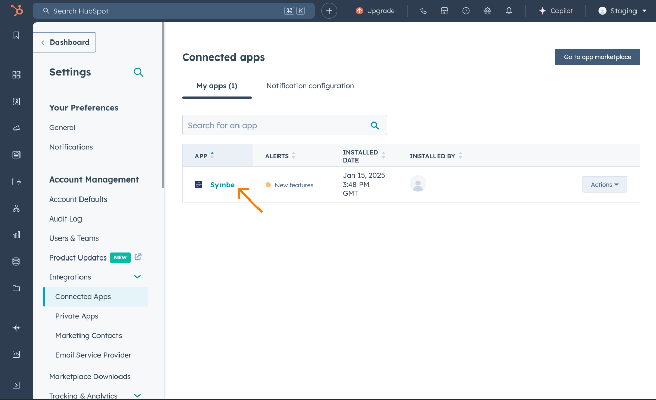 Select the Symbe app and then click Add to Deal. This will open the Deals Record Customization page.