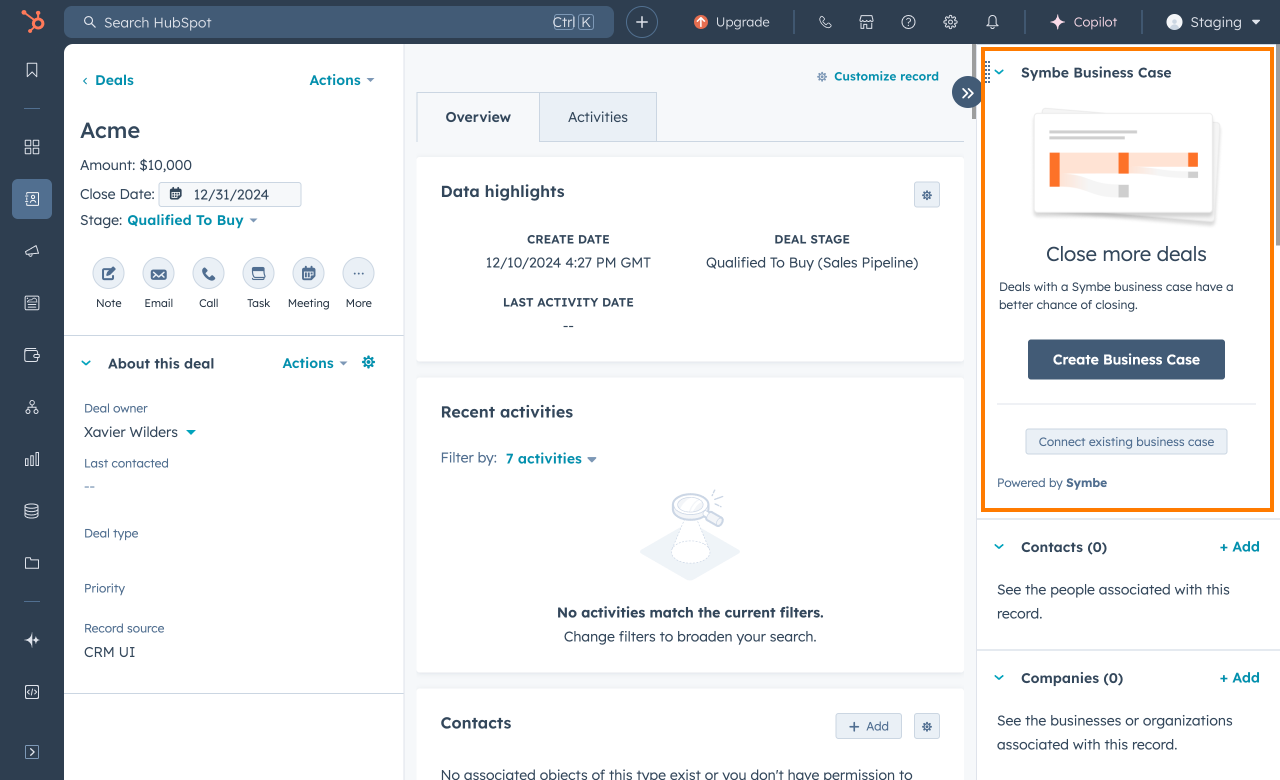 Create a new business case that is automatically linked to a deal