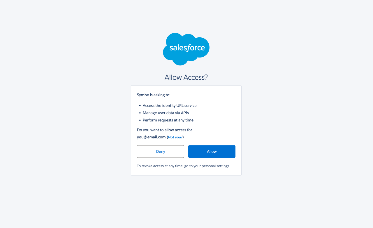 Click Connect. This will open a new window. Then click Allow. The Salesforce integration should now show as connected.