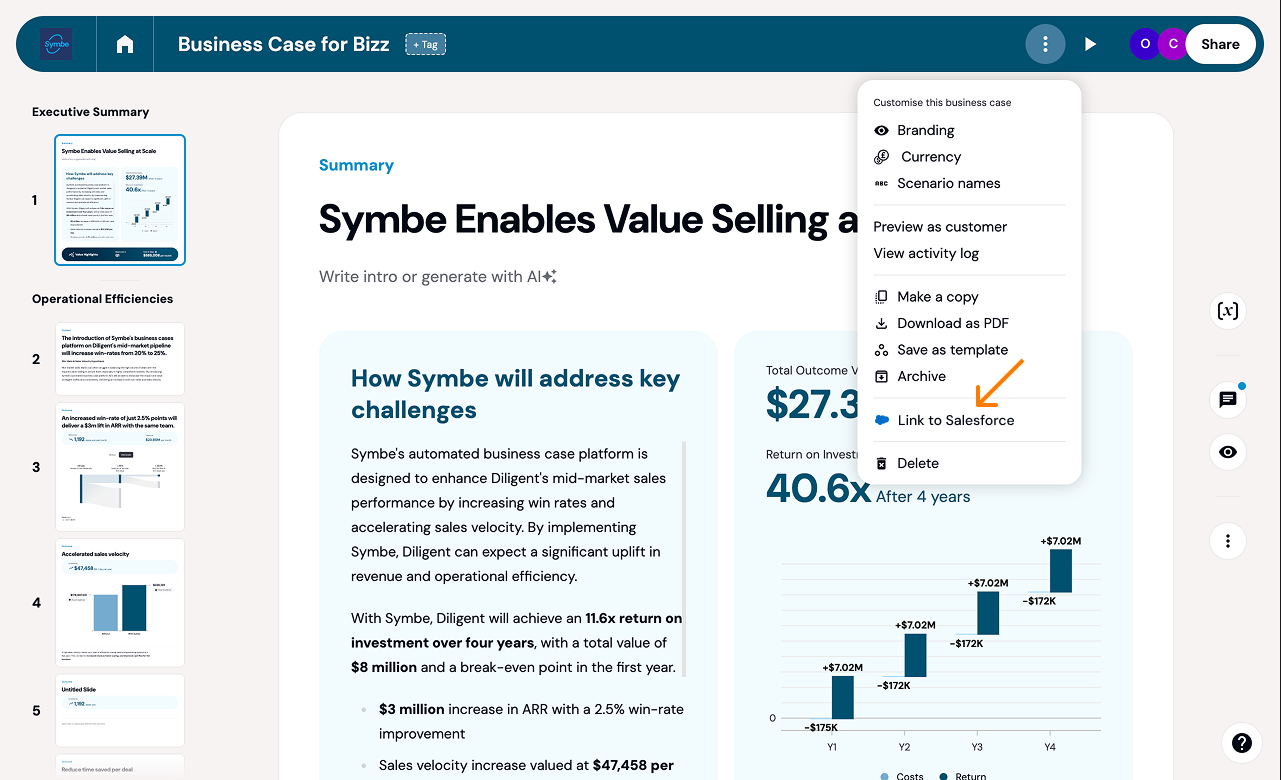 Link a business case directly from Symbe