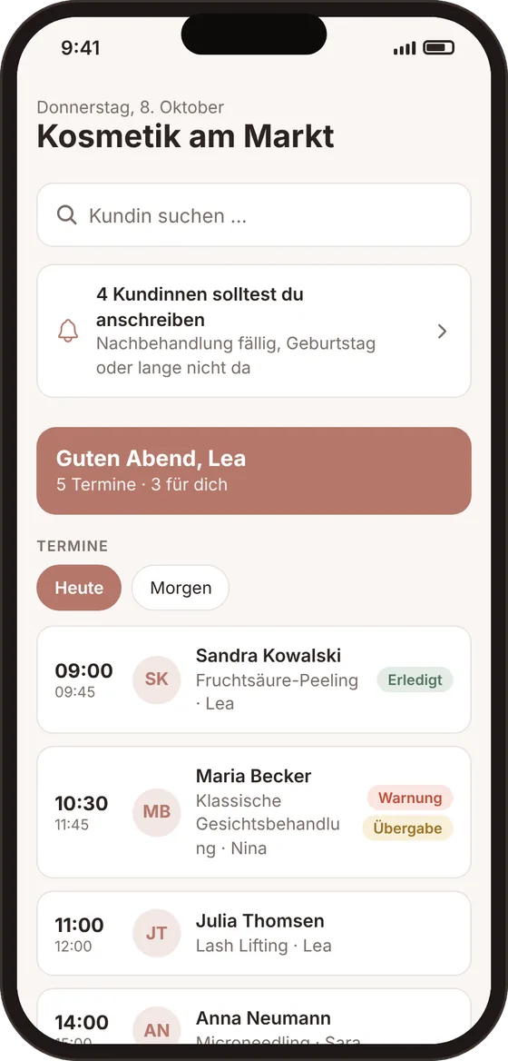 App-Ansicht Heute mit Terminen