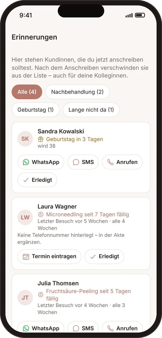 Erinnerungen mit WhatsApp- und SMS-Knöpfen