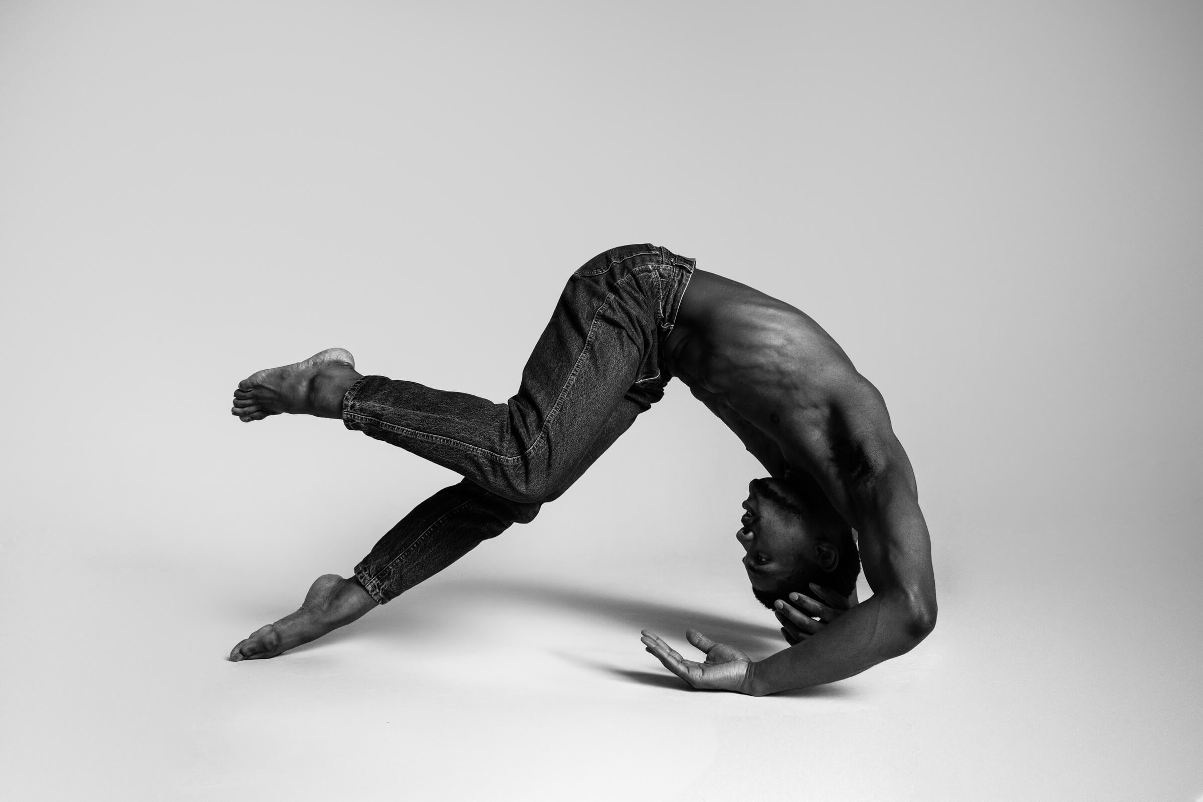 A dancer arched into a backbend, from the BNFTS studio shoot