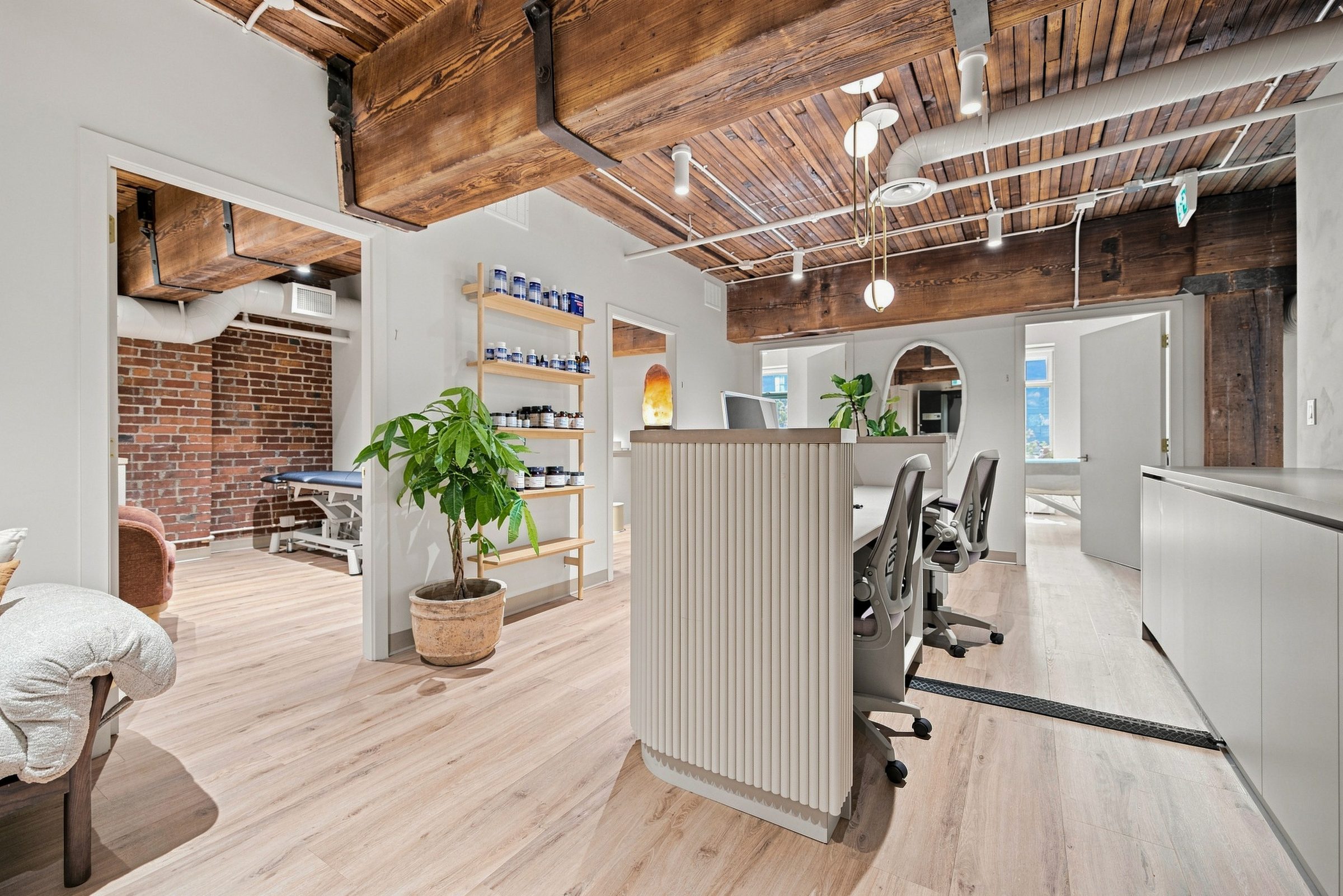 The BNFTS dispensary, with shelves of supplements and skincare