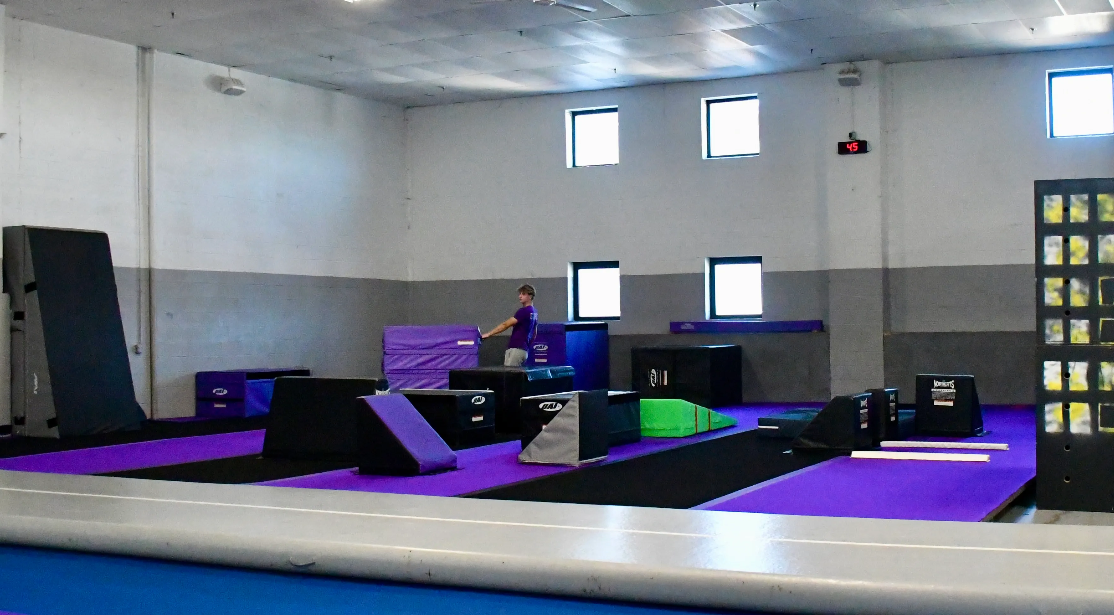 Kids training on the air track at Bolt Parkour