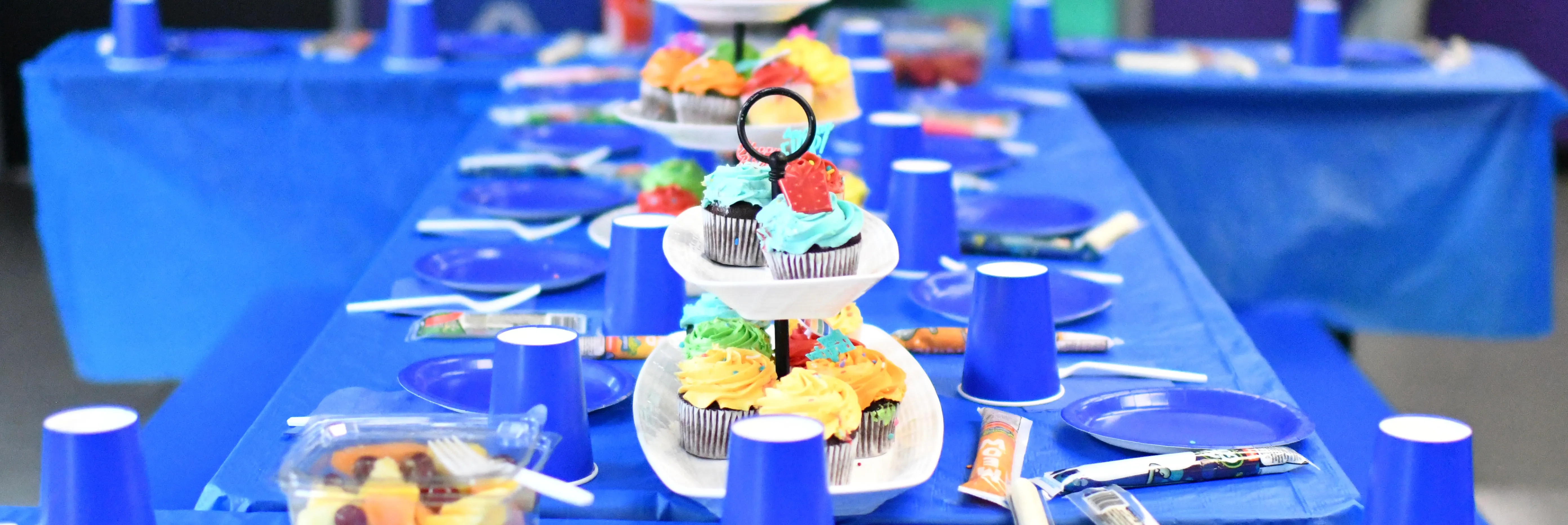 Party table with cupcakes at a Bolt Parkour birthday party