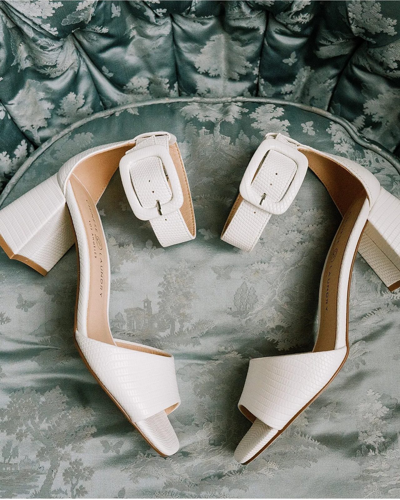 Wedding shoes on green damask