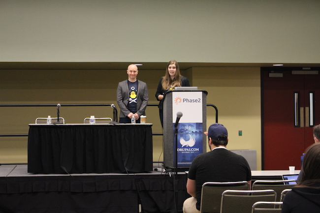 Caitlin Loos and Chris Bloom speaking