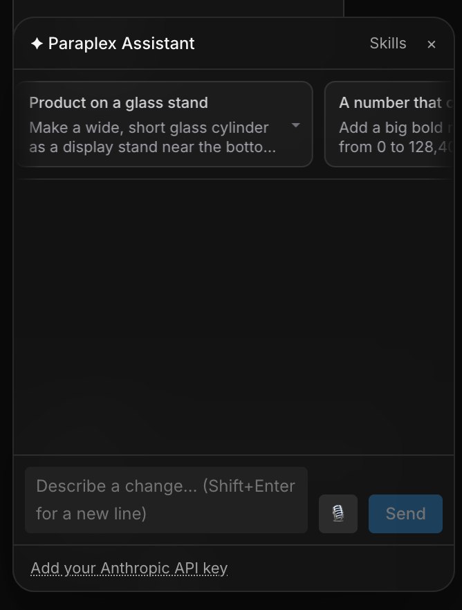 The Paraplex Assistant panel with suggested prompts and a message field