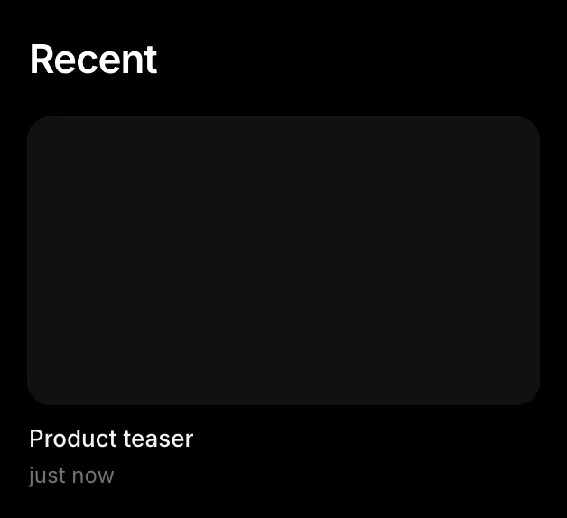 Recent on the home page, with one project, Product teaser