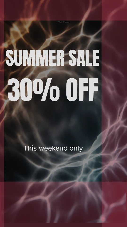 The promo at 2.5 seconds with TikTok's safe zone showing: SUMMER SALE, 30% OFF and This weekend only all clear of the pink bands