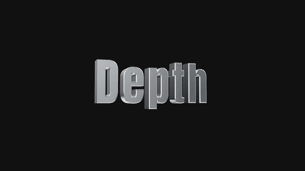 The word Depth in solid chrome letters, turned slightly to the side